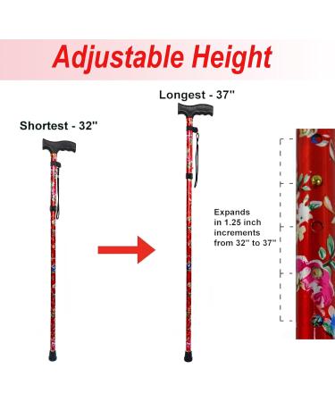 BeGrit Folding Walking Stick for Women | Adjustable & Lightweight Walking Aid with Comfortable Grip | Collapsible & Durable Mobility Aid in Red - Buy Online on GoSupps.com