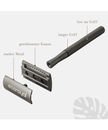 Ecoroyal Black Razor Plane Set for Men | Wet & Double Edge Razor with 10 Blades | Premium Metal Barber Tools - Buy Online on GoSupps.com