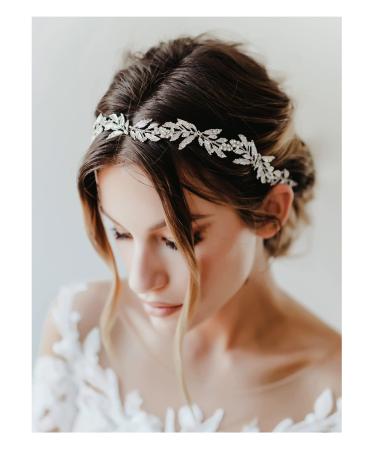 SWEETV Leaf Wedding Headpieces for Bride Silver Bridal Headband Flower Girl Headpiece Handmade Wedding Hair Accessories