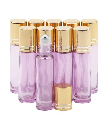 Rowiz 10pcs Essential Oils Roll on Bottles 10ml Refillable Empty Glass Rollerball Bottles with Golden Cap Perfect for Homemade Perfume Fragrance Aromatherapy Oils Pearly Purple