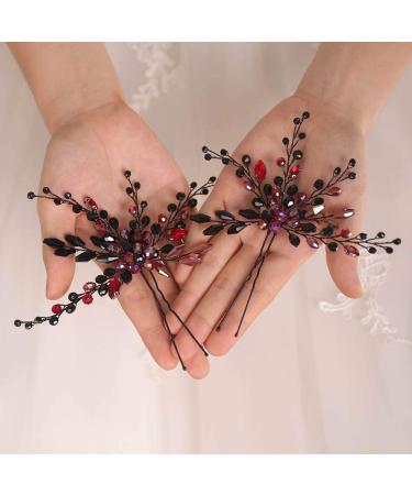 Baroque Black Red Rhinestone Bridal Hair Pins & Earring Set - Wedding Hair Accessories for Bride by BERYUAN - Buy Online on GoSupps.com