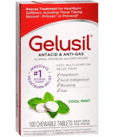 Gelusil Antacid/Anti-Gas Tablets Cool Mint 100 Tablets (Pack of 12)