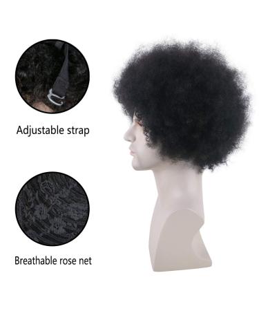 Becus 100% Real Hair Kinky Curly Wig for Men - Afro 70's Cosplay & Party Wig in Natural Black (#1B) - Fluffy Curly Style - Buy Online on GoSupps.com
