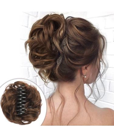 QIAORUIXIN Claw Clip in Hair Bun Messy Curly Clip in Claw Hair Hairpieces Combs add Ponytail Hair Pieces Synthetic Hair Extensions for Women(Light Brown) Claw-Light Brown