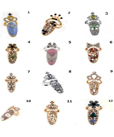 12pcs Women Finger Nail Rings Rhinestone Crystal Nail Cover Ring Nail Art Charm Crown Finger Decoration Rings for Women Girls DIY Nail Decor - Buy Online on GoSupps.com