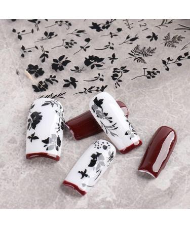Decor Botanical Adhesive Decal Simple Plant 3D Flowers Leaf Black White Nail Stickers(black) - Buy Online on GoSupps.com