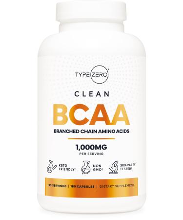 Type Zero BCAA 1000mg (180 Capsules 90 Servings) Branched Chain Amino Acids (500mg of L-Leucine 1000mg of L-Isoleucine and L-Valine)