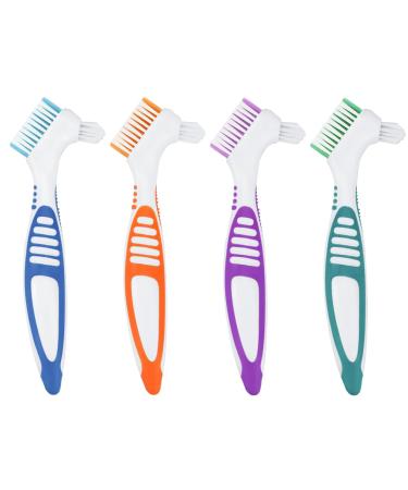 4 pieces of prosthetic toothbrush toothbrushes for prostheses prosthetic toothbrush with multi -layered bristles ergonomic rubber gear denture brush for cleaning false teeth (4 colors)