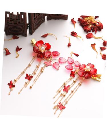 Ipetboom Tassels Hair Clips Hair Pin Hair Barrettes Flower Hairpins Flower Shape Hairpins Antique Style Barrettes Clip Red Chinese Style Hair Clips - Buy Online on GoSupps.com