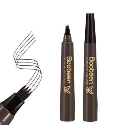 Boobeen Waterproof Eyebrow Pen Microblading Eyebrow Pencil with a Micro-Fork Tip Applicator Creates Natural Looking Brows Effortlessly Black Brown