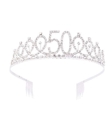 Lurrose 21st birthday crystal crown rhinestone princess tiara headband with hair comb for birthday party wedding bride decor (golden) size 1 silver