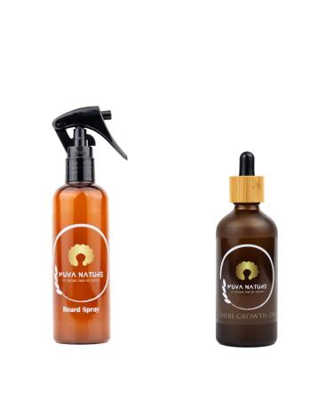 Muva Nature Beard Care Duo Huile de croissance de barbe et spray hydratant pour barbe | 100% naturel et doux pour la peau | Favorise une barbe plus dense plus douce et plus saine
