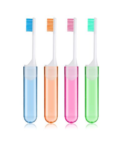 Sibba Soft Bristles Toothbrush 4 Pieces Folding Manual Toothbrushes for Fragile Gums Dental Care Adult Kid Portable for Camping Travel Orange blue green pink