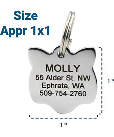Personalized Stainless Steel Cat Shape Pet ID Tag by GoTags | Custom Engraved Cat ID Tag with 4 Lines of Text | Kitty Face Design - Buy Online on GoSupps.com