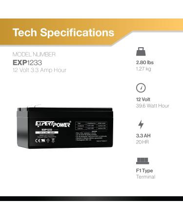 ExpertPower 12V 3.3Ah Rechargeable Sealed Lead Acid Battery | RBC35 Replacement | WP3-12 BP3-12 CF12V2.6 Compatible - Buy Online on GoSupps.com