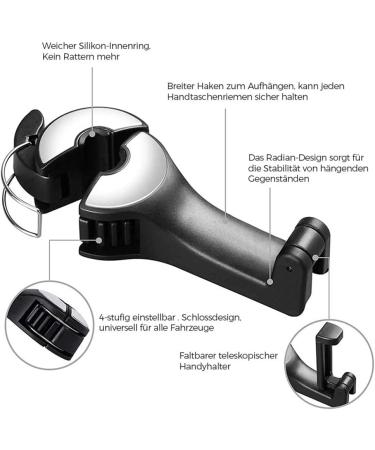 Keeplus 2-in-1 Car Headrest Hook & Phone Holder - Silver | Portable Organizer for Car Seats & Clothes - Buy Online on GoSupps.com