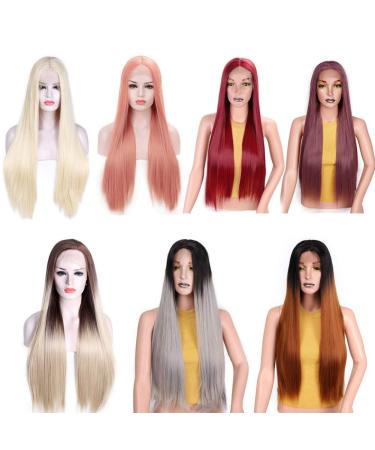 HBINGBING 13X4 Long Straight Synthetic Lace Front Wigs - 60 Blonde Black & Pink Heat Resistant Wigs with Natural Part for Women - Buy Online on GoSupps.com