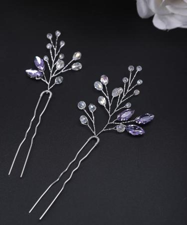 Lavender Crystal Bridal Wedding Hair Pins - JWICOS Bridal Hair Accessories Pack of 2 - Buy Online on GoSupps.com