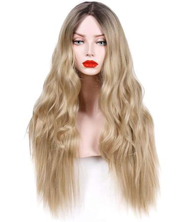ColorfulPanda Ombre Blonde Wig with Dark Roots | Long Wavy Curly Synthetic Wig for Women - Ideal for Cosplay, Parties & Daily Wear - Buy Online on GoSupps.com