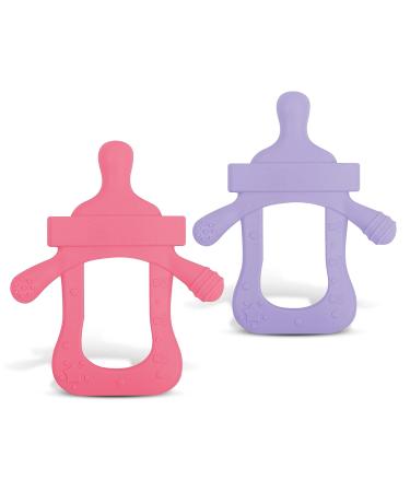 Baby Teething Toy for 0-6 Months | Easy-to-Hold Hand Pacifier in Bottle Nipple Shape | Non-Toxic Pink/Lilac Teething Relief Toy - Buy Online on GoSupps.com