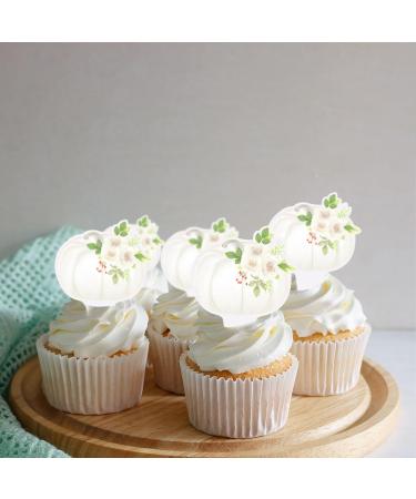Pumpkin Cupcake Topper Floral Pumpkin Fall birthday Baby Shower Food Picks Dessert Toppers Pumpkin Watercolor 36PCS White - Buy Online on GoSupps.com
