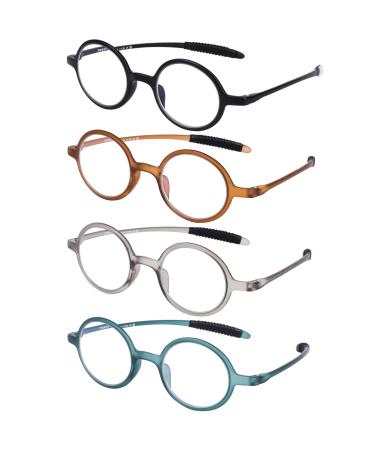 DOOViC Round Reading Glasses Blue Light Blocking Readers Flexible Lightweight Fashion Design Round Readers for Women Men +2.75 Strength 4 Colors-solid 2.75 x