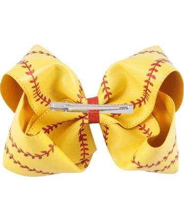 Bow Hairpin 7" Large Leather Baseball Bow Hairpin Softball Bow Hair Grips Hair Accessories Ponytail Holder Clip for Kids Girls Yellow - Buy Online on GoSupps.com
