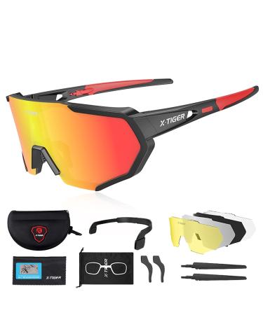 X-TIGER Polarized Sports Sunglasses 3 or 5 Interchangeable Lenses,Mens Womens Cycling Glasses,Baseball Running Fishing Golf Br-5lens