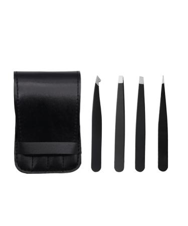 Professional Stainless Steel Tweezers for Eyebrows Eyelashes and Ingrown Veils - Set of 4 Non-Slip Finish
