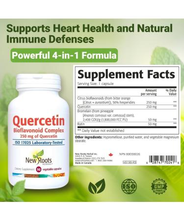 NEW ROOTS HERBAL Quercetin with Bromelain Capsules | 4-in-1 Formula with Quercetin Bromelain Bioflavonoids and Rutin | Heart Health and Immune Support Supplement (90 Veggie Capsules) Non-GMO - Buy Online on GoSupps.com