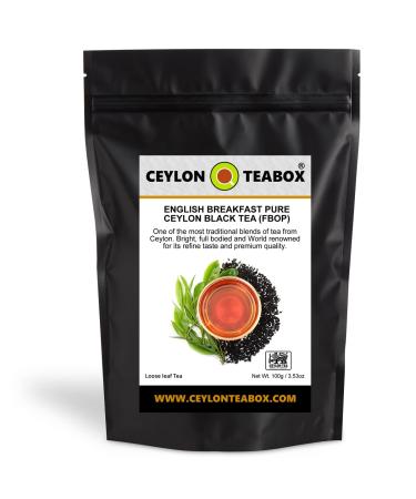 Ceylon Teabox English Breakfast Tea Pure Ceylon Loose Leaf Black Tea (FBOP) English Breakfast Tea Loose Leaf Tea Ceylon Black Tea English Breakfast Tea leaves 100g In Resealable Pouch