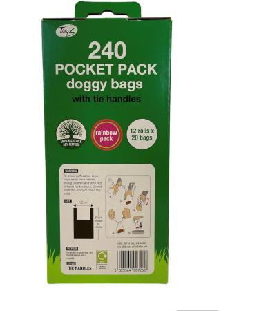 TidyZ 240 DOGGY BAGS WITH TIE HANDLES POCKET PACK RAINBOW COLOURS (12 rolls of 20 bags) - Buy Online on GoSupps.com