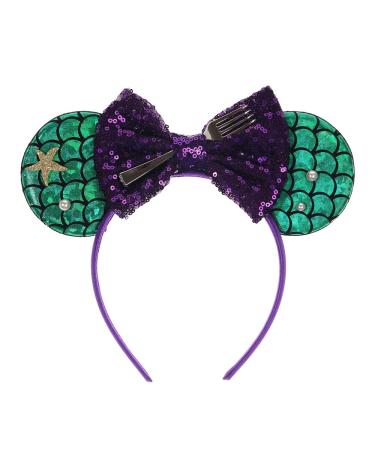 JIAHANG Mouse Ears Headband Mermaid Fork Sequin Bow Headpiece  Party Decoration Costume Headwear Hair Accessories for Women Girls