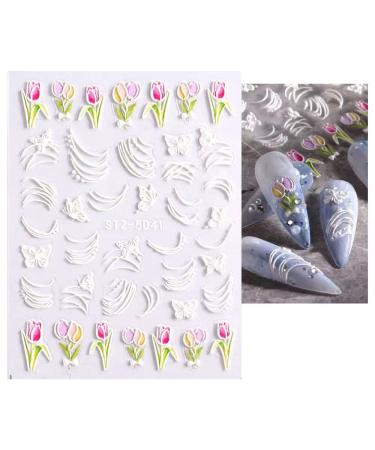 Flower Nail Art Stickers Acrylic 5D Hollow Exquisite Pattern Nail Decals Nails Art Supplies Gradient Pink White Floral Lace Manicure Nail Art Decoration Self-Adhesive Nails for Women Girls(4 Sheets) A2 Flower - Buy Online on GoSupps.com