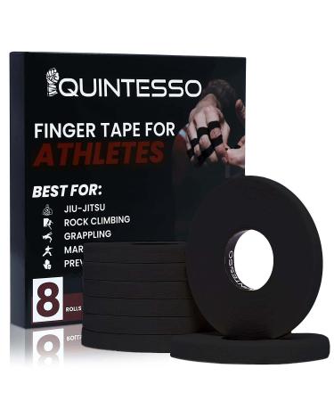 8 Pack Finger Tape bjj - 0.3Inch x 45 Feet Sweat Resistant Climbing Tape for Bouldering, Crossfit, Athletics & Sports - Strong Adhesive Black Extended Wear jiu jitsu bjj Tape for Ultimate Protection