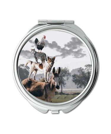 Mirror makeup mirror Bremen Town Musicians Donkey Dog Cat Hahn pocket mirror portable mirror