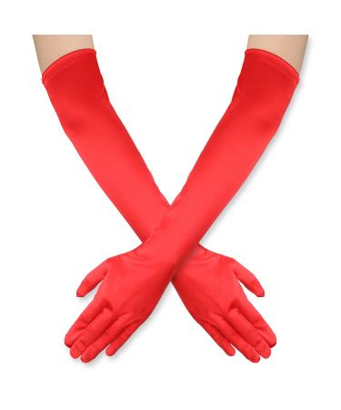 SAVITA 21" Women Long Gloves Long Elbow Satin Gloves Stretchy 1920s Opera Gloves for Women Girls Evening Party Dance Hand Care Moisturizing Red