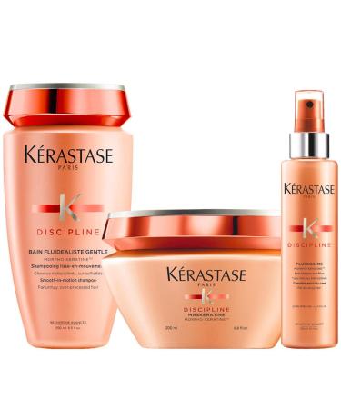Kerastase Discipline sulfate-free Shampoo 250 ml, Maskeratine Smooth-in-motion 200 ml and Fluidi