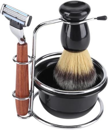 Miokycl 4 Piece Shaving Set - Manual Razor Stainless Steel Stand Brush & Bowl - Premium Grooming for Men - Buy Online on GoSupps.com