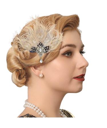 GENBREE Peacock Hair Clip 1920s Flapper Headpiece Crystal Gatsby Headband Prom Party Head Accessories for Women and Girls (White)