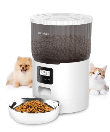 Automatic Cat Feeders with Timer, Cat Feeder Automatic Dog Food Dispenser for Pet Dry Food- Automatic Large Dog Feeder for Cats and Dogs with Stainless Steel Bowl, 10s Voice Recorder,1-6 Meals Per Day white