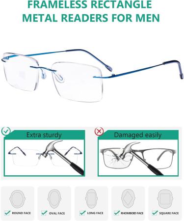 Eyekepper Rimless Reading Glasses for Men - Stylish Rectangle Blue Rimless Readers - International Shipping Available - Buy Online on GoSupps.com