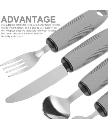 Adaptive Utensils 5Pcs Set for Hand Tremors & Arthritis - Non-Weighted Silverware with Non-Slip Handles - Ideal for Parkinson's & Elderly Use - Light Grey - Buy Online on GoSupps.com