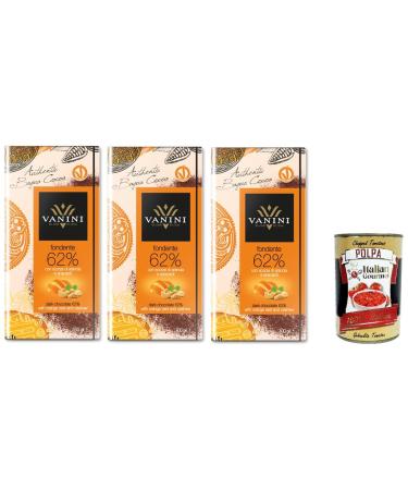 Italian Gourmet E.R. Vanini New Bagua Set of 3 jars of 62% dark chocolate with orange peel and cashew nuts 100g + Italian gourmet polpa 400g