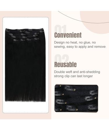 FSHINE 50cm Black Clip-in Hair Extensions - 120g Real Remy Straight Human Hair - 7 Pieces Authentic Black Hair - Buy Online on GoSupps.com