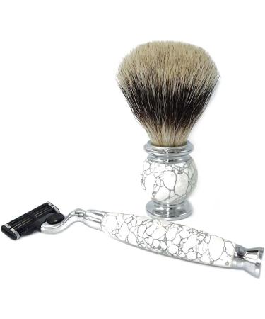 Buy Lefeda Men's Shaving Brush Set - Pure Roof Hair Natural Stone Handles Silver Stand - Premium Shaving Accessories for a Smooth Grooming Experience - Buy Online on GoSupps.com
