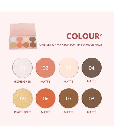 Blush Palette 4-in-1 | 8 Colors Highlighter Eyeshadow Contour | Matte Pearlescent Long-Lasting Face Makeup - Buy Online on GoSupps.com
