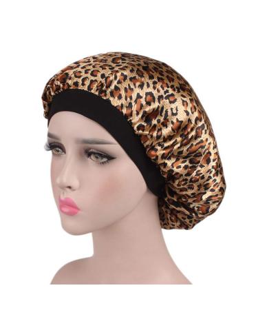 Tvoip 1Pcs Hair Satin Bonnet For Sleeping Shower Cap Silk Bonnet Bonnet Femme Women Night Sleep Cap Head Cover Wide Elastic Band (Leopard)