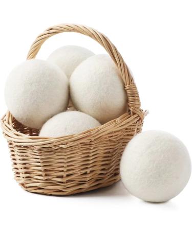 Wool Dryer Balls Organic XL, Eco Dryer Balls Laundry 4 Pack Natural Fabric Softener, 100% New Zealand Wool, Chemical Free Wool Dryer Balls Laundry, Handmade Reusable Balls Reduce Wrinkles (4 White)