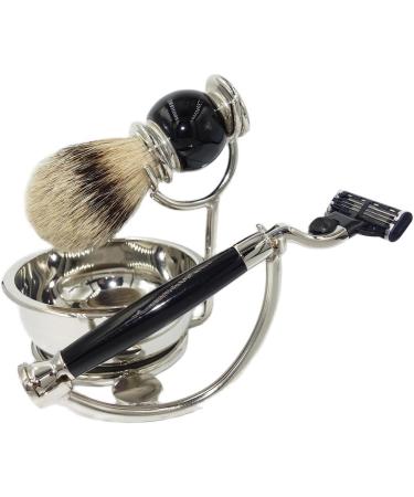 Stylish 4-in-1 Razor Brush Gift Set for Men Black Enema Safety Razor Male Grooming Cup & Shaving Brush Holder Bowl (13x16cm) - Buy Online on GoSupps.com